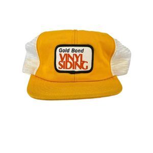 Vtg Gold Bond Vinyl Siding Trucker Hat Snapback Cap Yellow Patch Mesh Foam USA